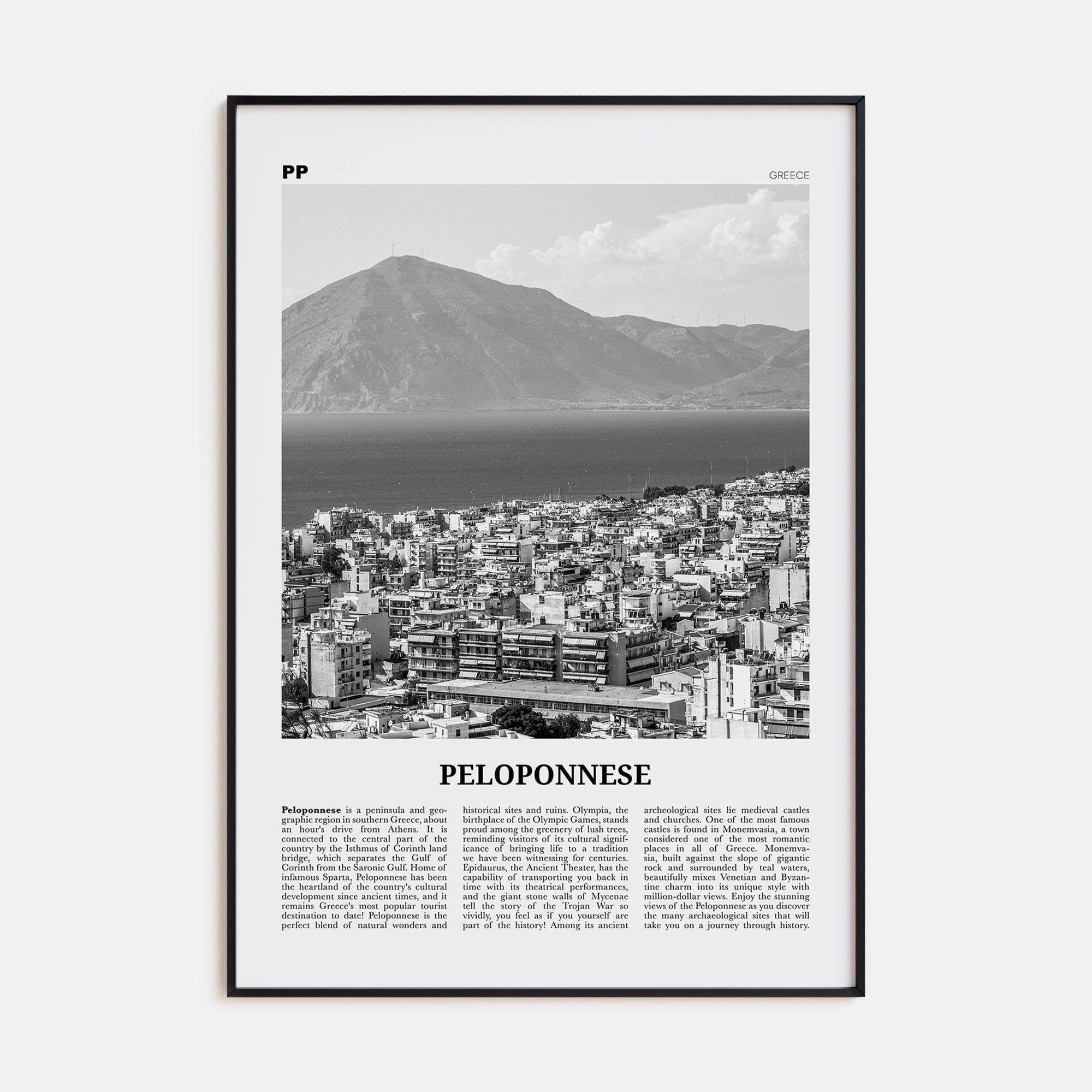 Peloponnese Poster None / 8x12 in Nbourhood Travel B&W Poster