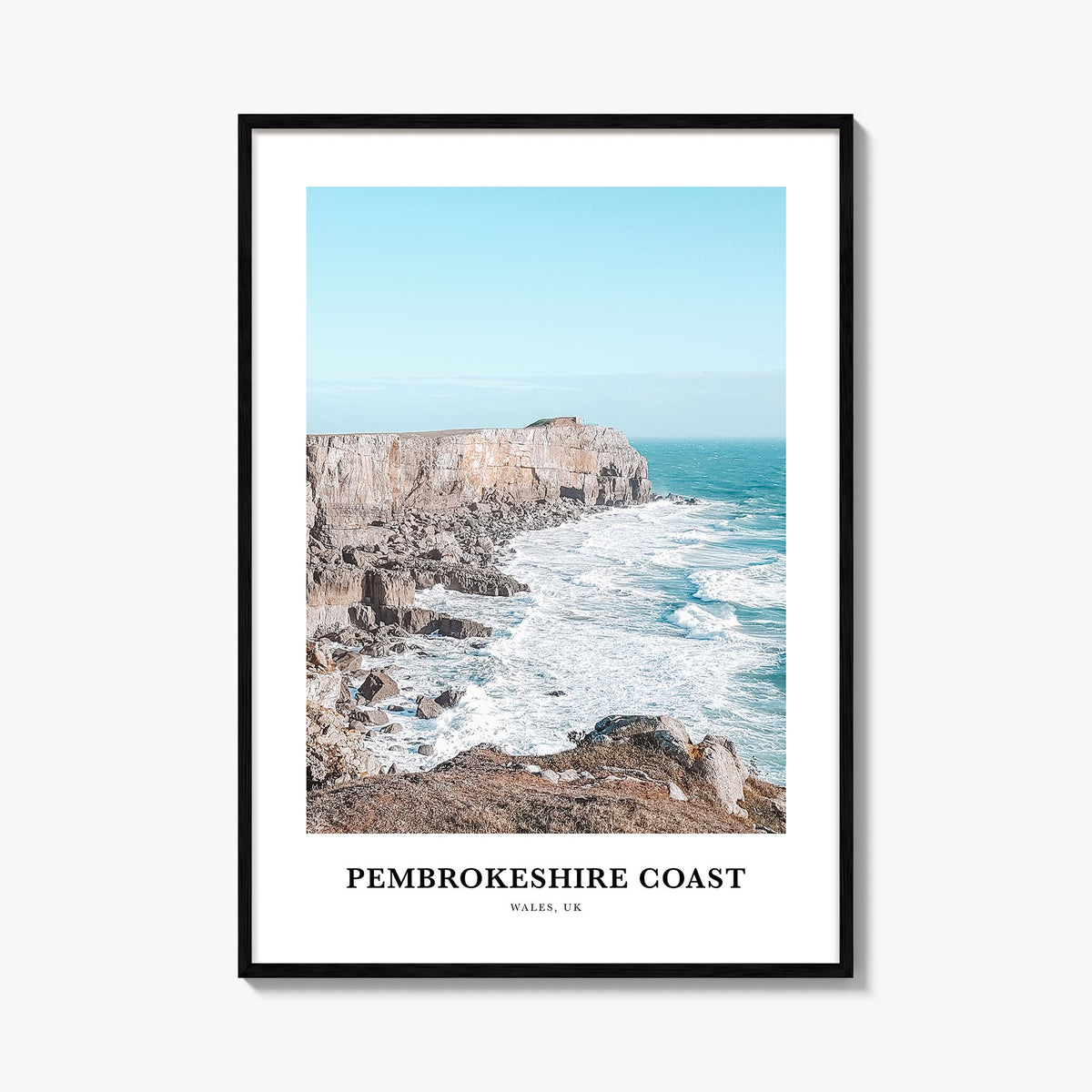 Pembrokeshire Coast colorful classic poster of United Kingdom – vertical wall art, unframed print shown in interior mockup