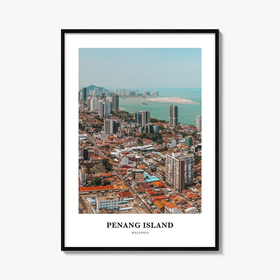 Penang Island colorful classic poster of Malaysia – vertical wall art, unframed print shown in interior mockup