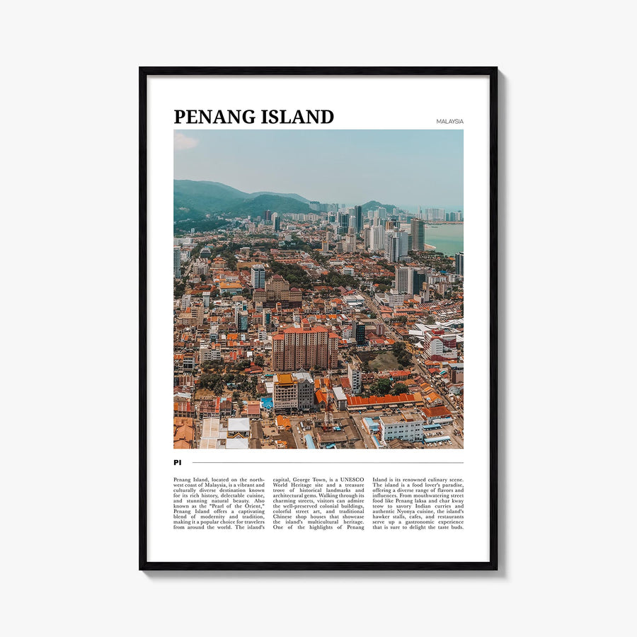 Penang Island colorful travel poster of Malaysia – vertical wall art, unframed print shown in interior mockup