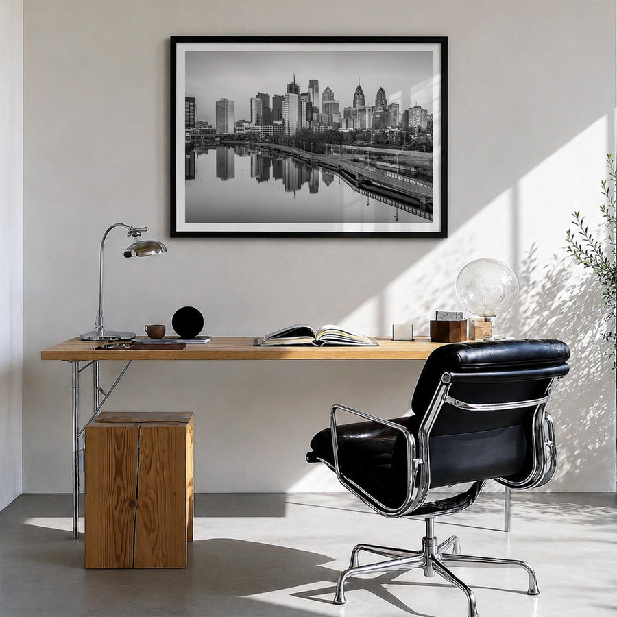 Pennsylvania black & white photo poster of United States – horizontal wall art in black wood frame with white border, hanging