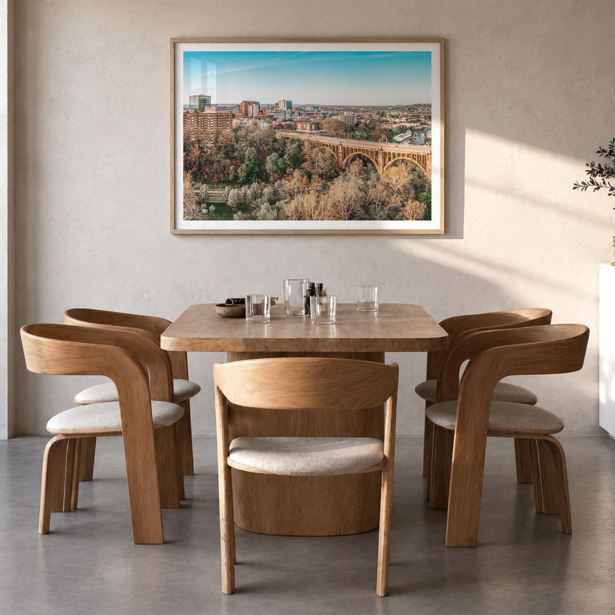 Pennsylvania colorful photo poster of United States – horizontal wall art in natural wood frame with white border, hanging on