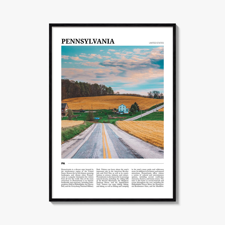 Pennsylvania colorful travel poster of United States – vertical wall art, unframed print shown in interior mockup