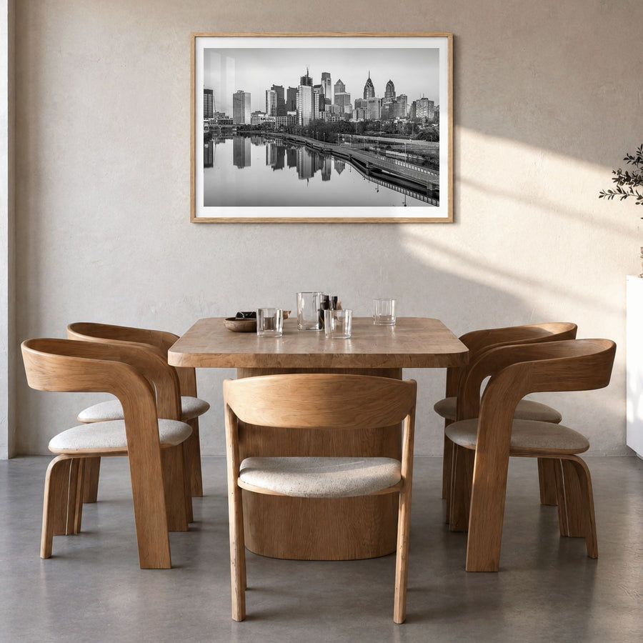 Pennsylvania Photo Poster in a natural wood frame, hanging in a dining room, white border