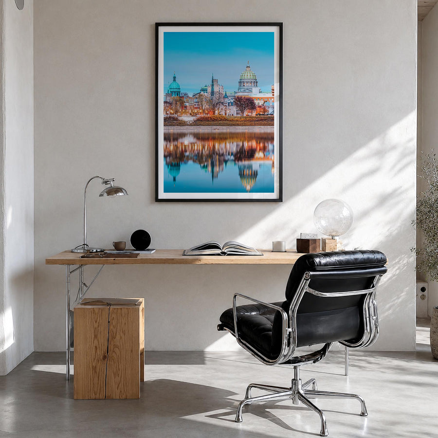 Pennsylvania no. 1 colorful photo poster of United States – vertical wall art in black wood frame with white border, hanging 