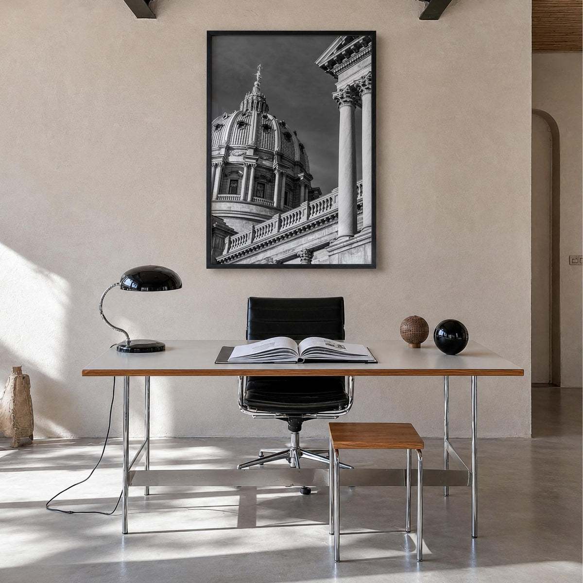 Pennsylvania no. 2 black & white photo poster of United States – vertical wall art in black wood frame, hanging on wall