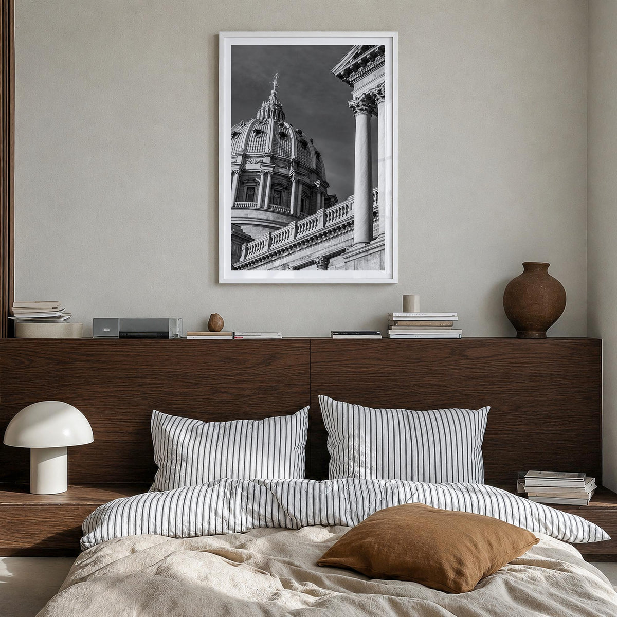 Pennsylvania no. 2 black & white photo poster of United States – vertical wall art in white wood frame with white border, han