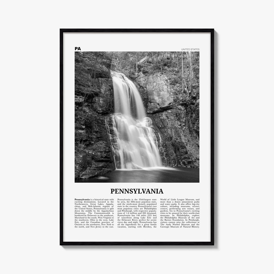 Pennsylvania no. 4 black & white newspaper poster of United States – vertical wall art, unframed print shown in interior mock