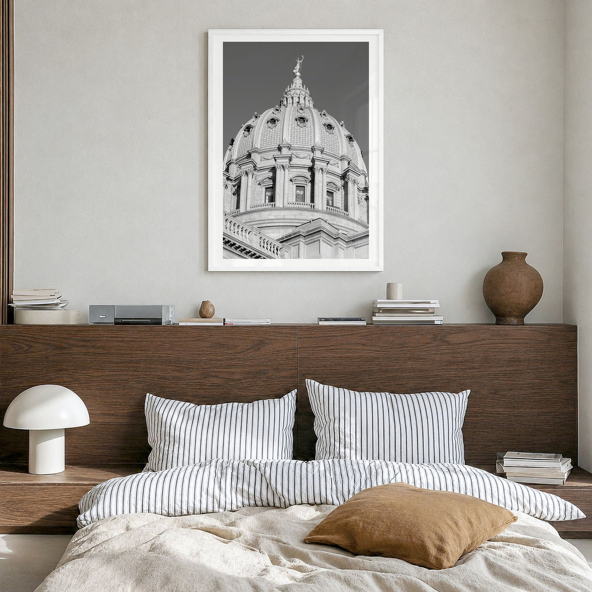 Pennsylvania Photo No 1 Poster in a white wood frame, hanging in a bedroom, white border