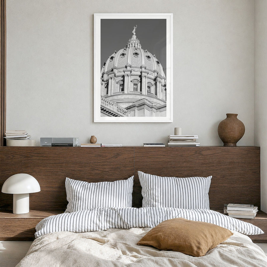 Pennsylvania Photo No 1 Poster in a white wood frame, hanging in a bedroom, white border