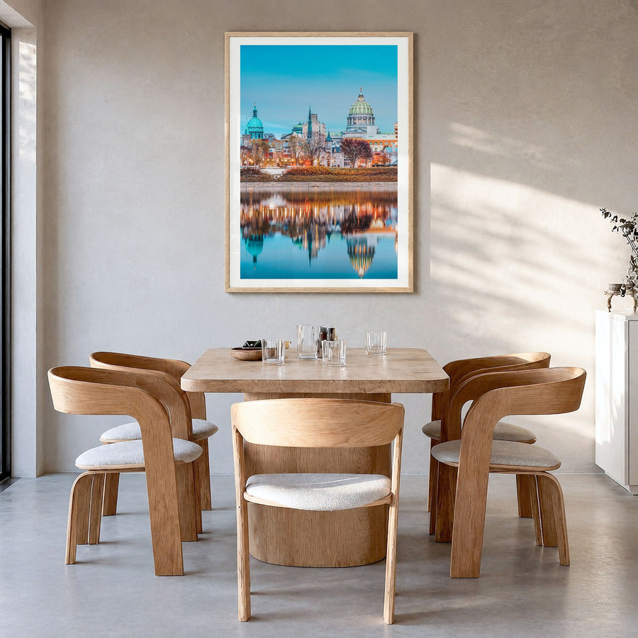 Pennsylvania Photo No 1 Poster in a natural wood frame, hanging in a dining room, white border
