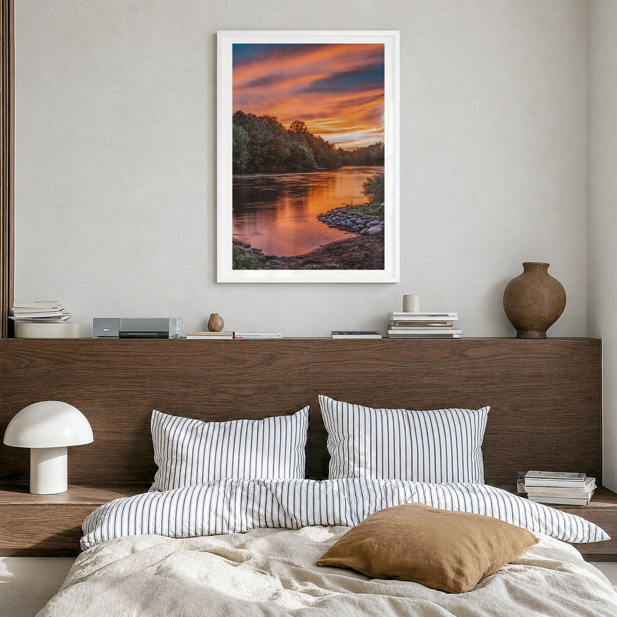 Pennsylvania Photo No 2 Poster in a white wood frame, hanging in a bedroom, white border