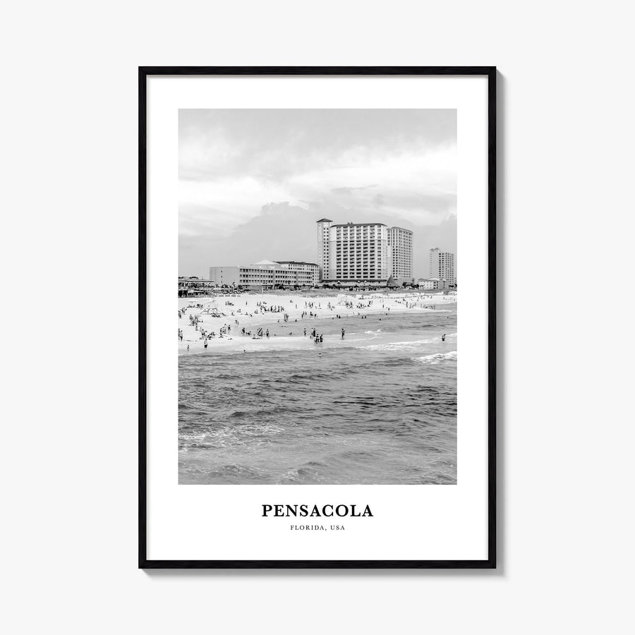 Pensacola no. 1 black & white classic poster of Florida, USA – vertical wall art, unframed print shown in interior mockup