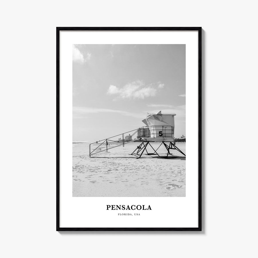 Pensacola no. 2 black & white classic poster of Florida, USA – vertical wall art, unframed print shown in interior mockup