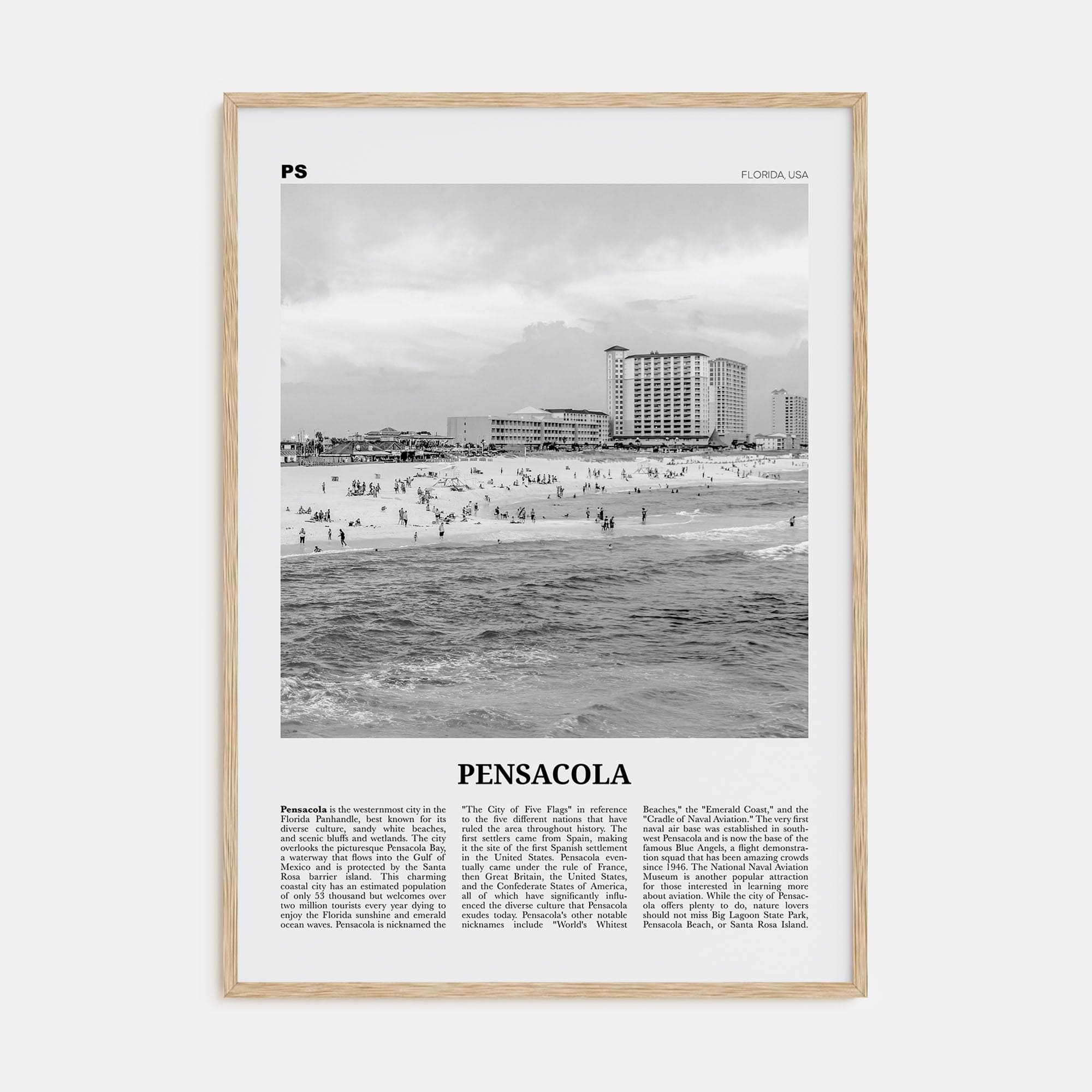 Pensacola No 2 Poster Natural Wood / 8x12 in Nbourhood Travel B&W Poster