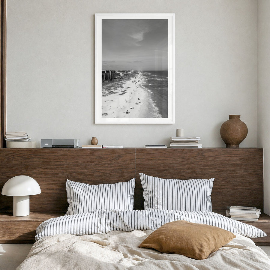 Pensacola Photo No 1 Poster in a white wood frame, hanging in a bedroom, white border