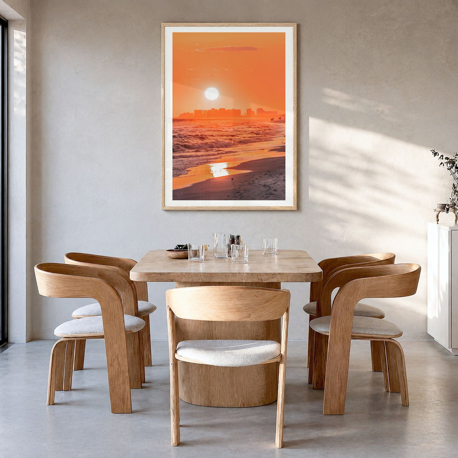 Pensacola Photo No 2 Poster in a natural wood frame, hanging in a dining room, white border