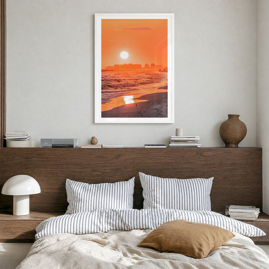 Pensacola Photo No 2 Poster in a white wood frame, hanging in a bedroom, white border