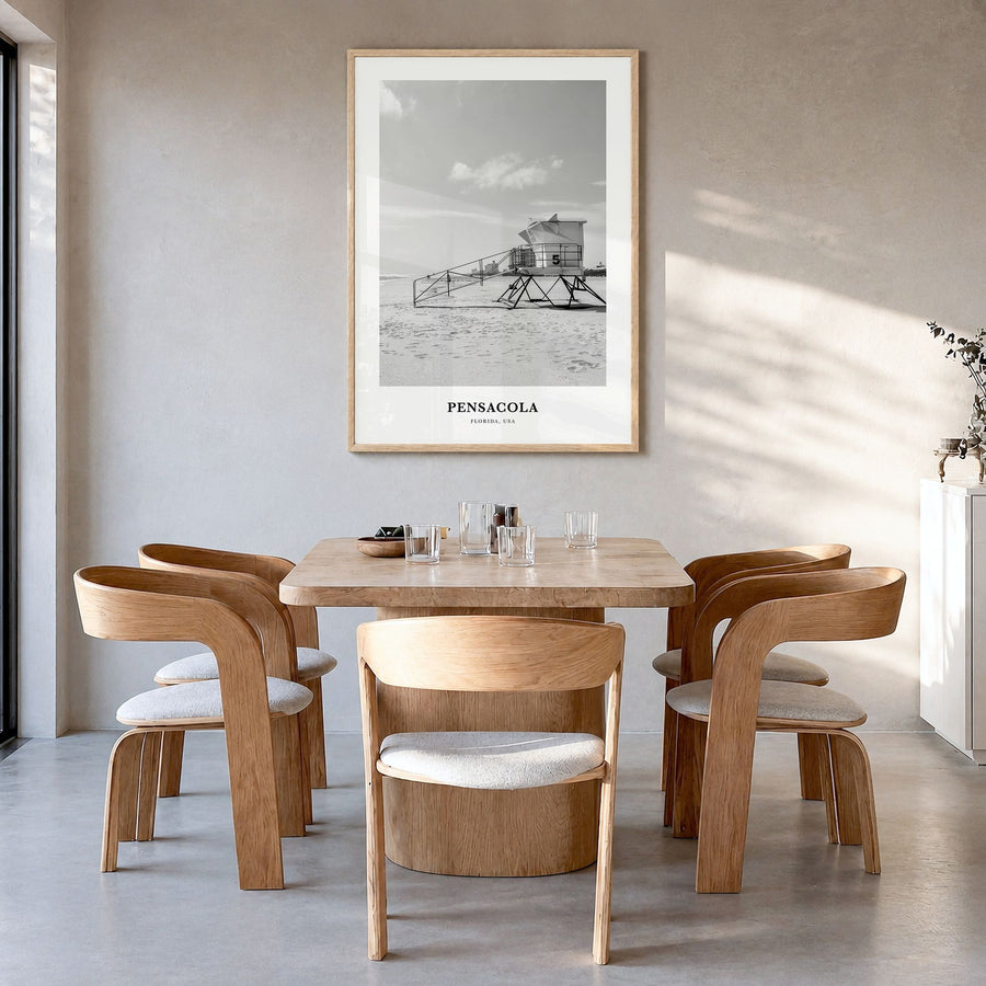 Pensacola Classic No 2 Poster in a natural wood frame, hanging in a dining room