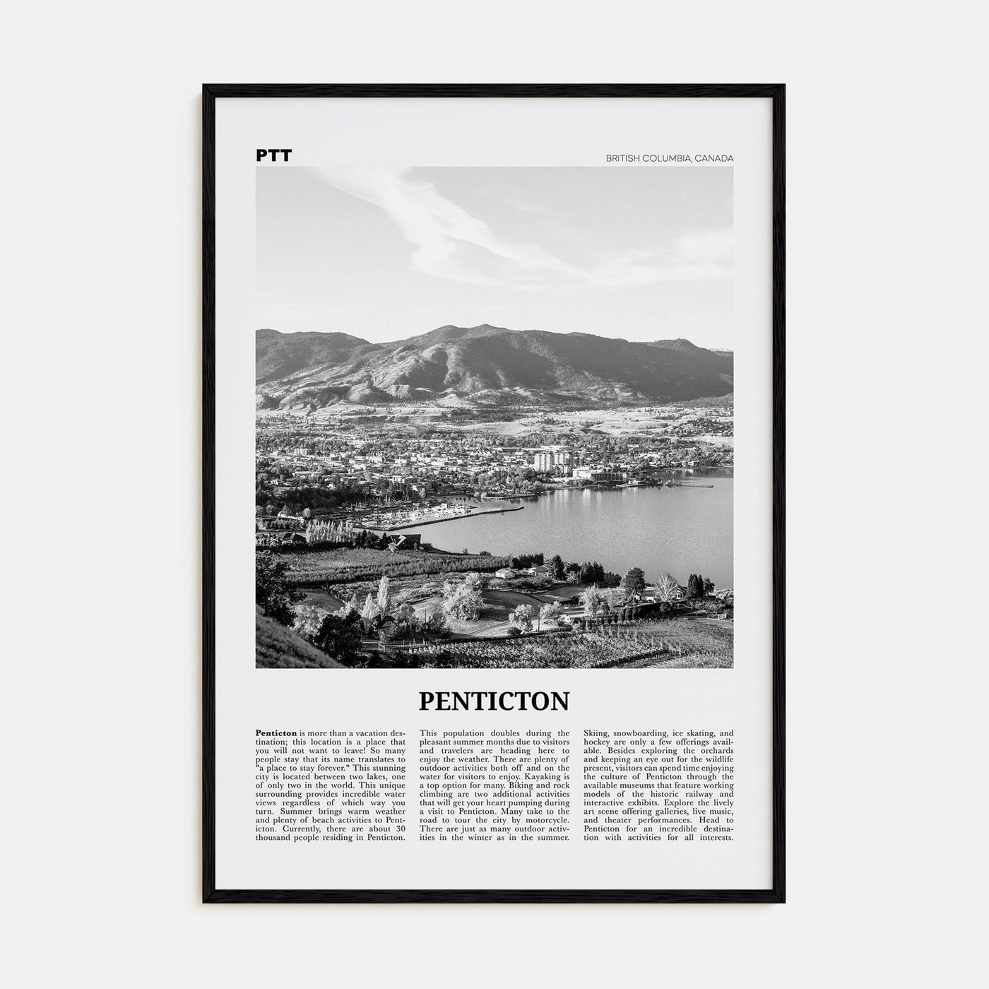 Penticton Poster Black Wood / 8x12 in Nbourhood Travel B&W Poster