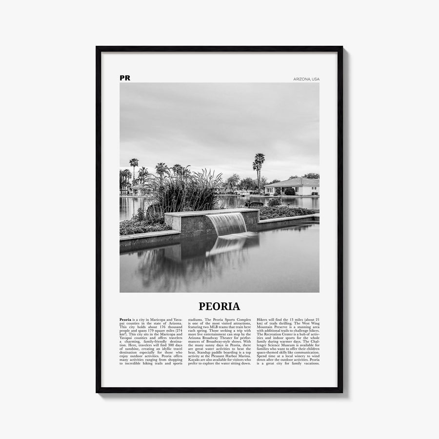 Peoria, Arizona black & white newspaper poster of Arizona, USA – vertical wall art, unframed print shown in interior mockup