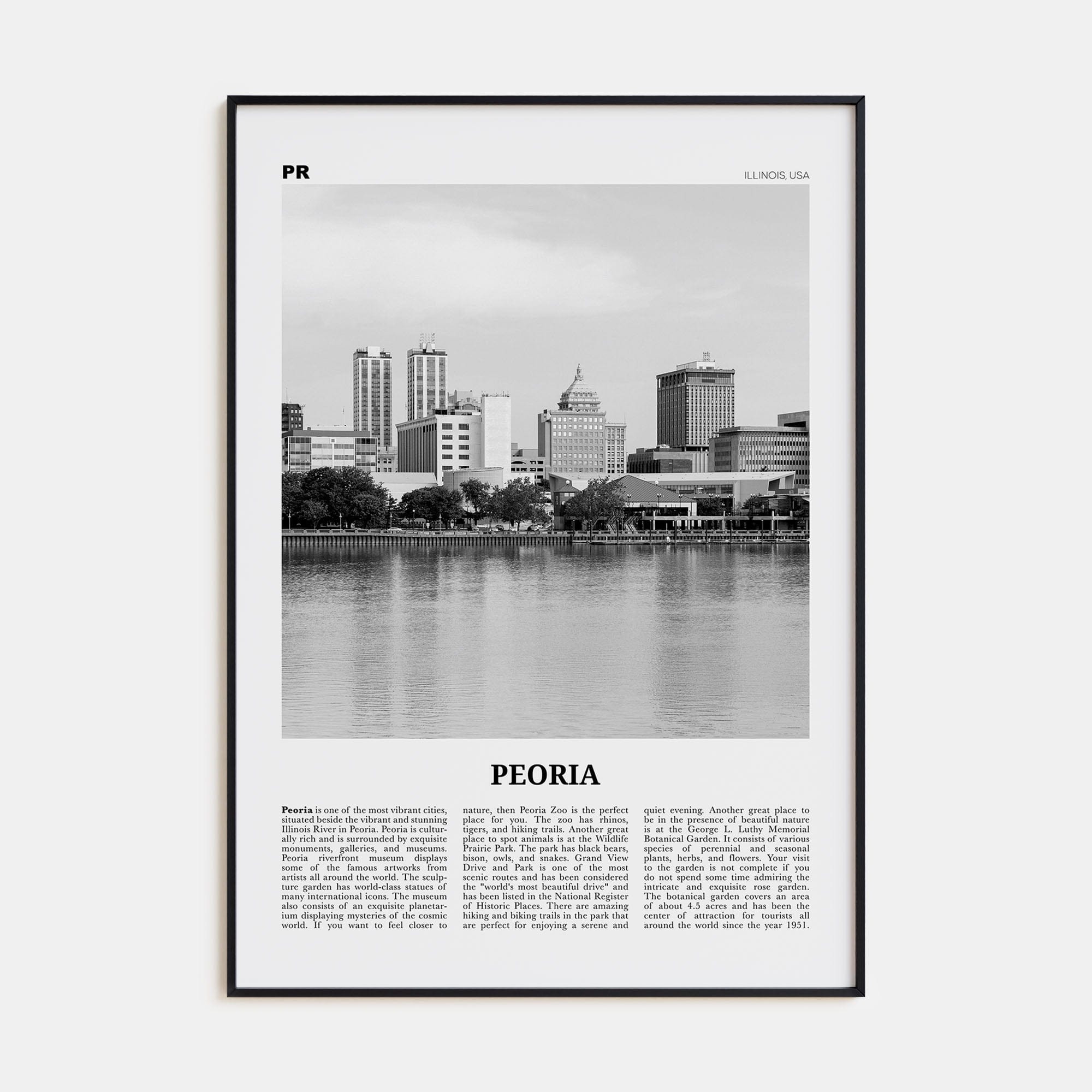 Peoria, Illinois Poster None / 8x12 in Nbourhood Travel B&W Poster