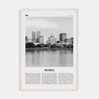 Peoria, Illinois Poster White Wood / 8x12 in Nbourhood Travel B&W Poster