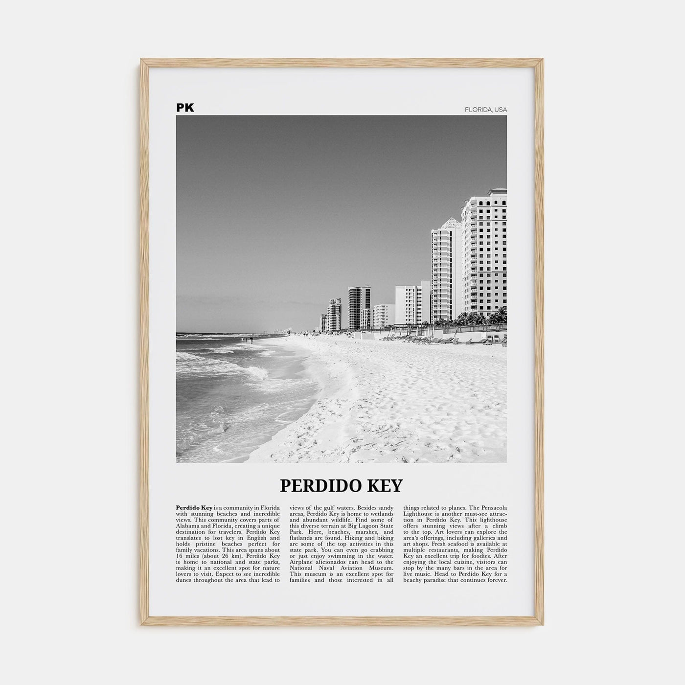 Perdido Key Poster Natural Wood / 8x12 in Nbourhood Travel B&W Poster