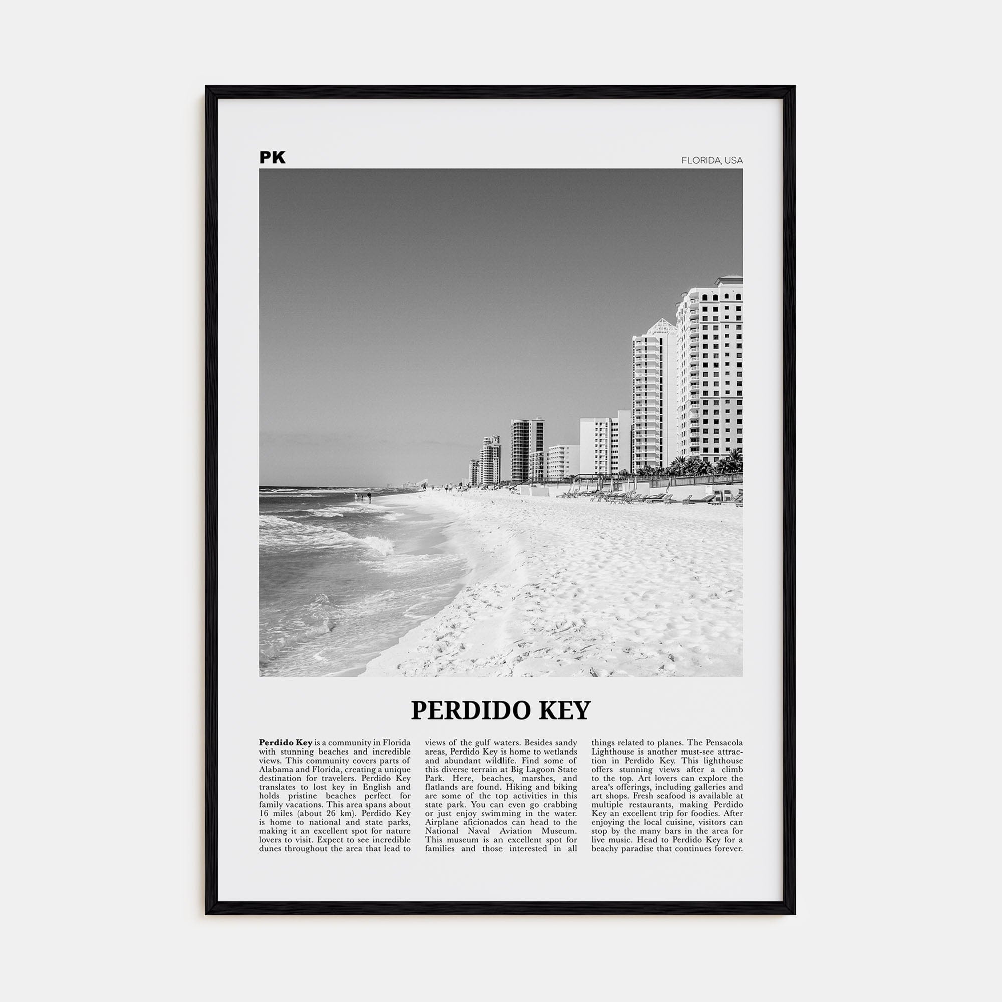 Perdido Key Poster Black Wood / 8x12 in Nbourhood Travel B&W Poster