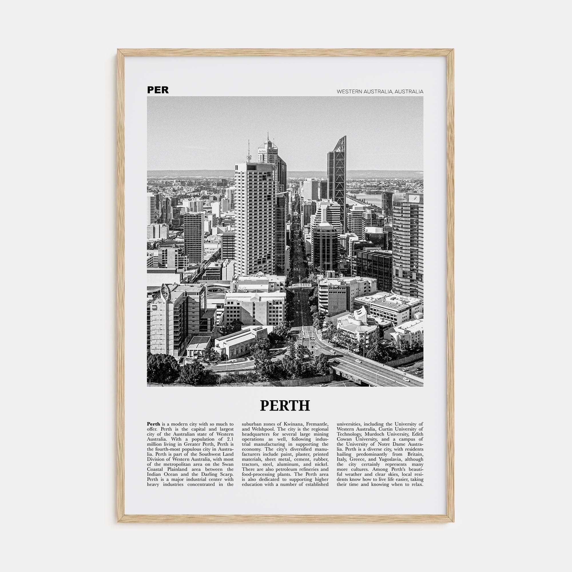 Perth Poster Natural Wood / 8x12 in Nbourhood Travel B&W Poster