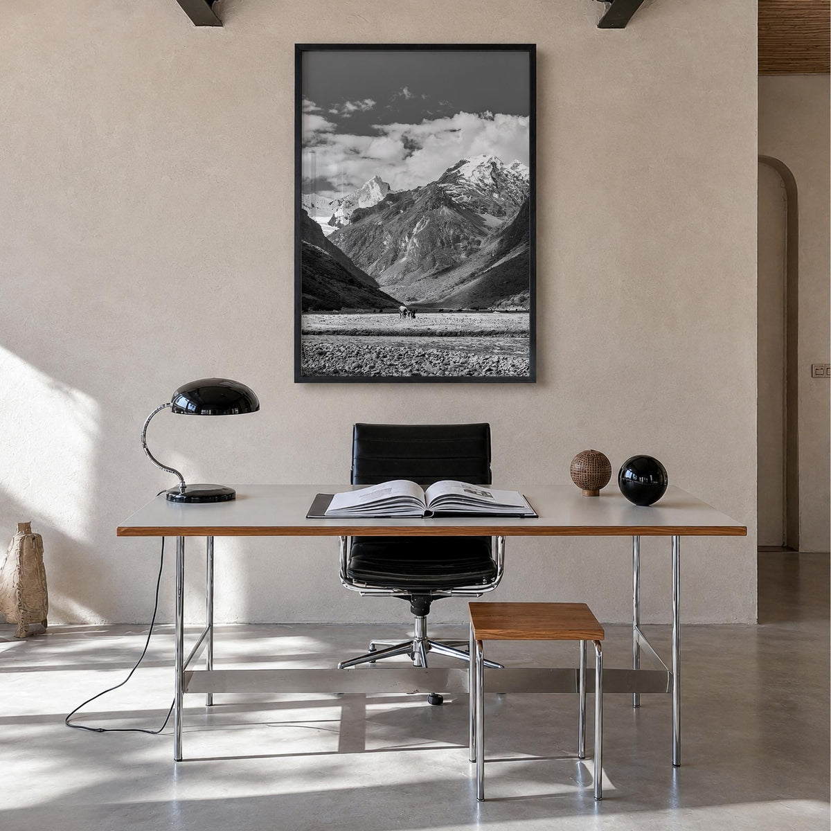 Peru black & white photo poster of South America – vertical wall art in black wood frame, hanging on wall