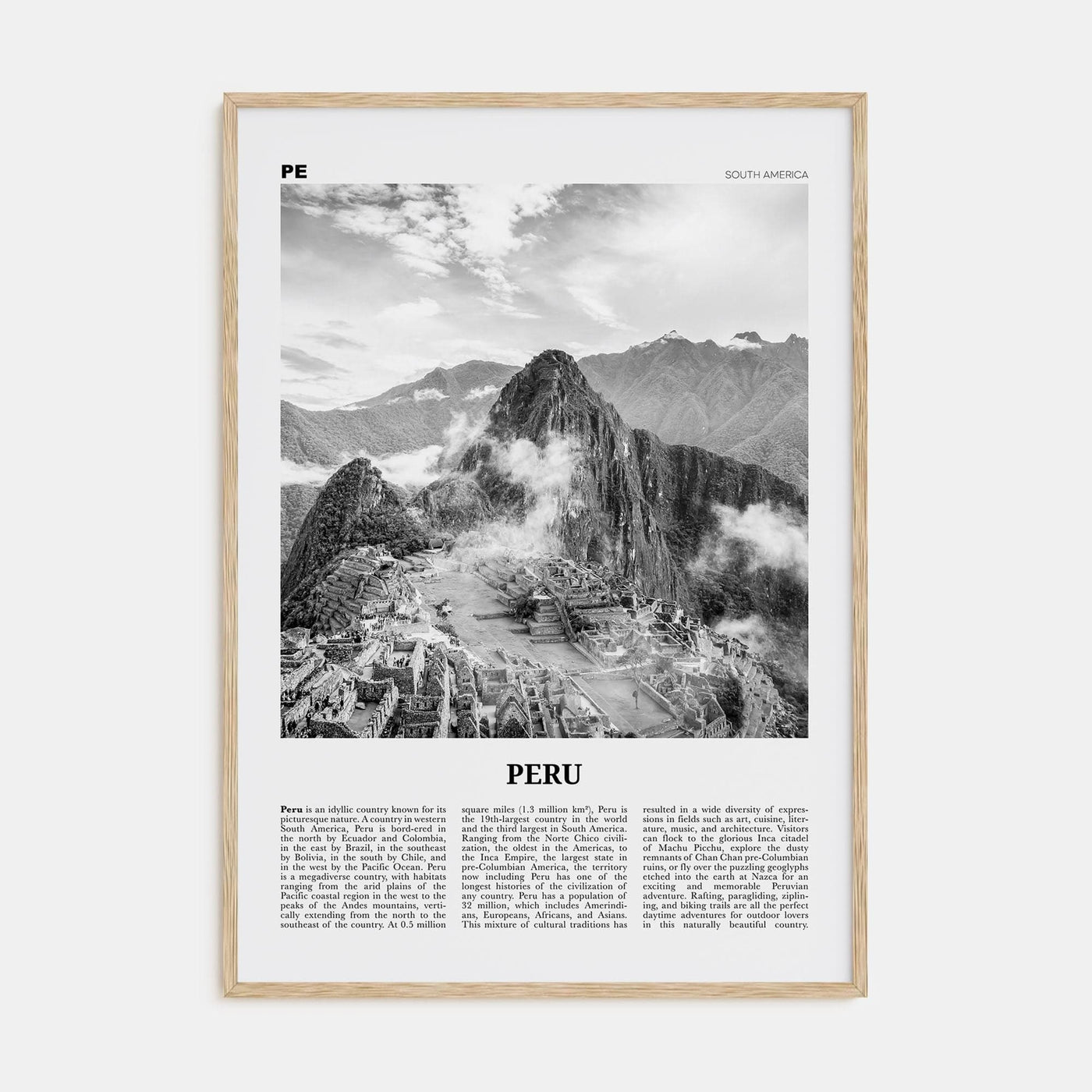 Peru No 1 Poster Natural Wood / 8x12 in Nbourhood Travel B&W Poster