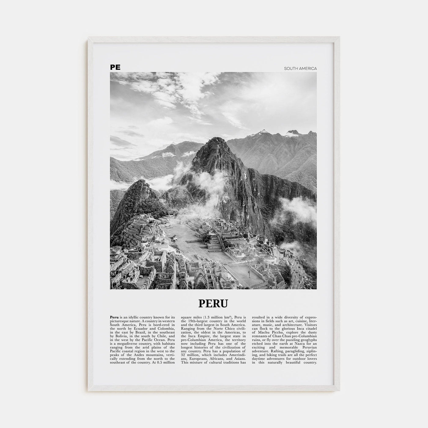 Peru No 1 Poster White Wood / 8x12 in Nbourhood Travel B&W Poster