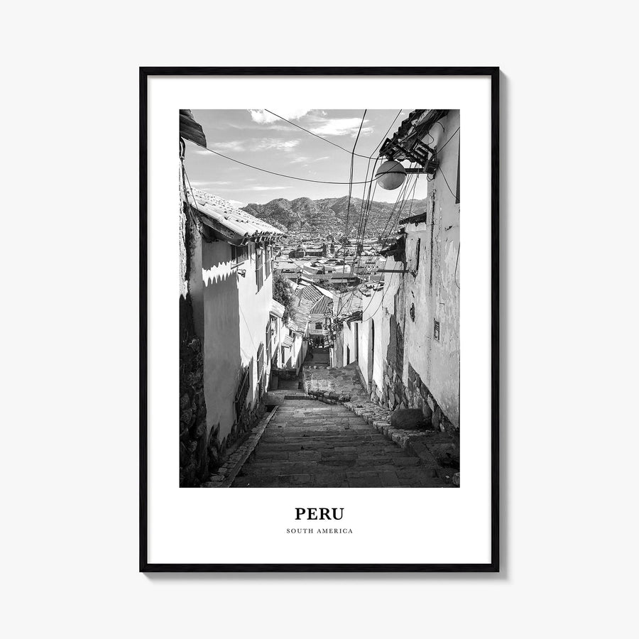 Peru no. 2 black & white classic poster of South America – vertical wall art, unframed print shown in interior mockup