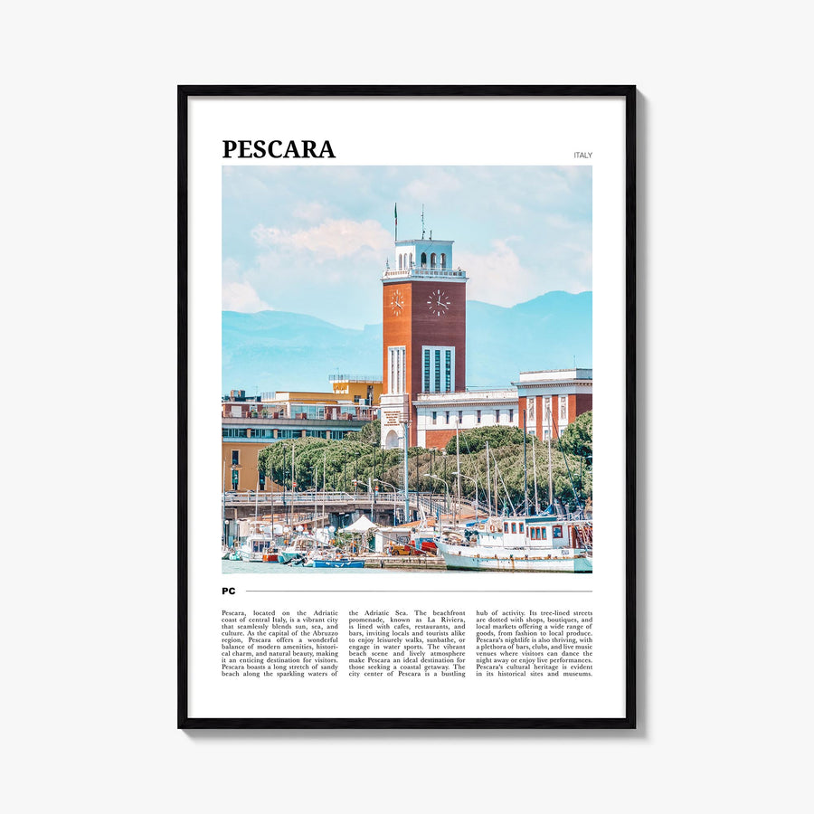 Pescara colorful travel poster of Italy – vertical wall art, unframed print shown in interior mockup
