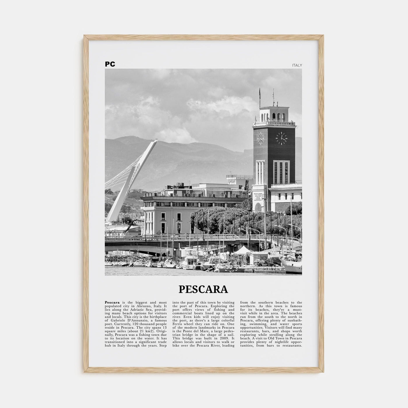 Pescara Poster Natural Wood / 8x12 in Nbourhood Travel B&W Poster