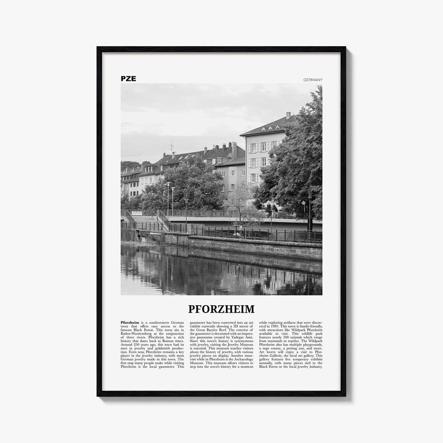 Pforzheim black & white newspaper poster of Germany – vertical wall art, unframed print shown in interior mockup