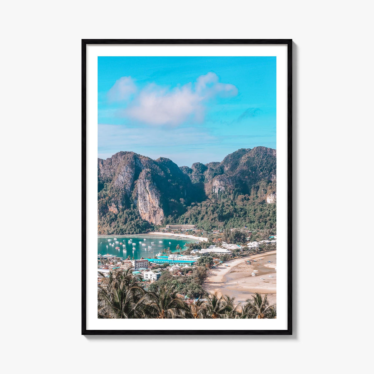 Phi Phi Islands colorful photo poster of Thailand – vertical wall art, unframed print shown in interior mockup