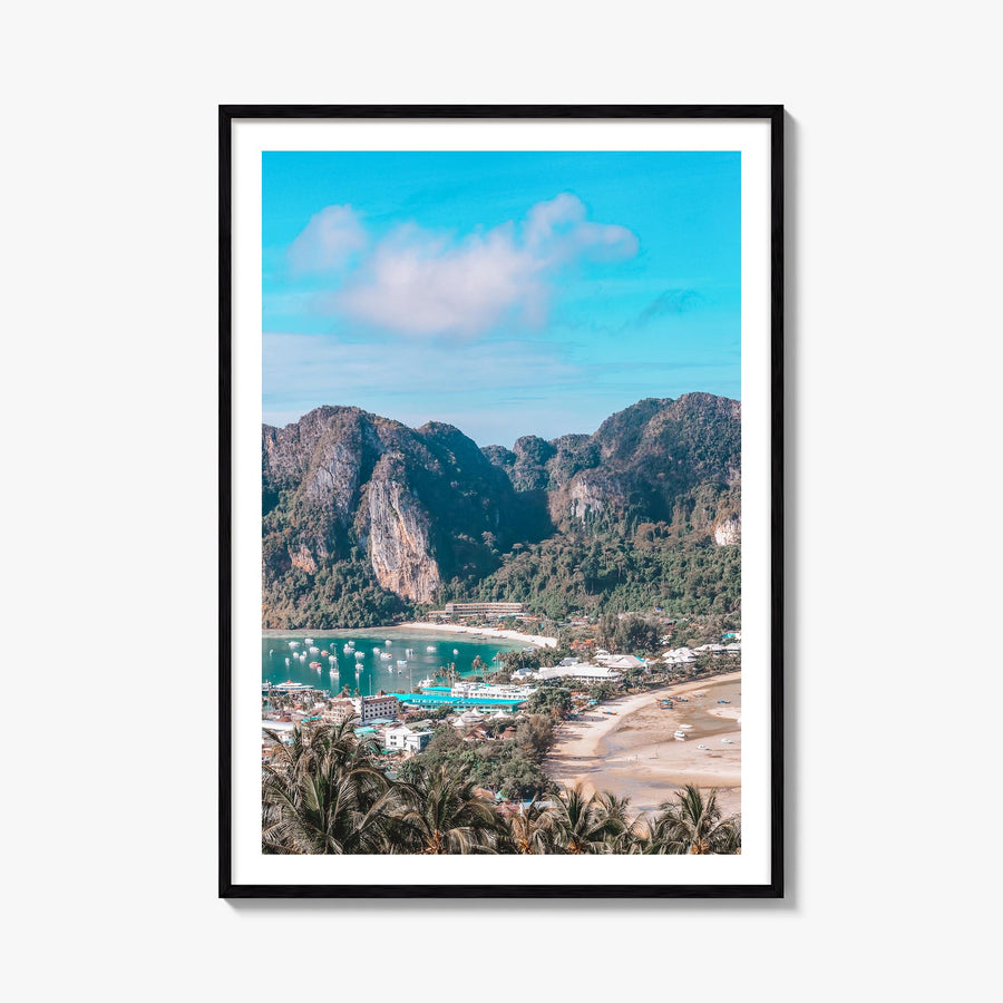 Phi Phi Islands colorful photo poster of Thailand – vertical wall art, unframed print shown in interior mockup