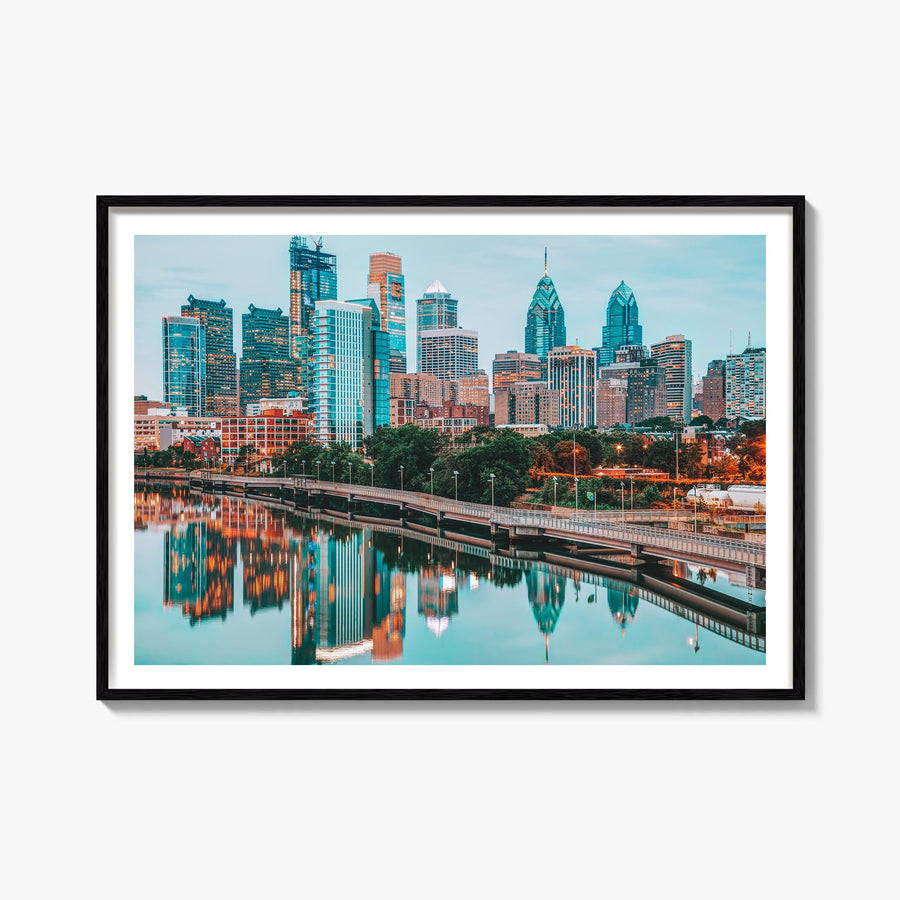 Philadelphia colorful photo poster of Pennsylvania, USA – horizontal wall art, unframed print shown in interior mockup