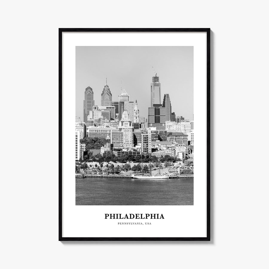 Philadelphia no. 2 black & white classic poster of Pennsylvania, USA – vertical wall art, unframed print shown in interior mo