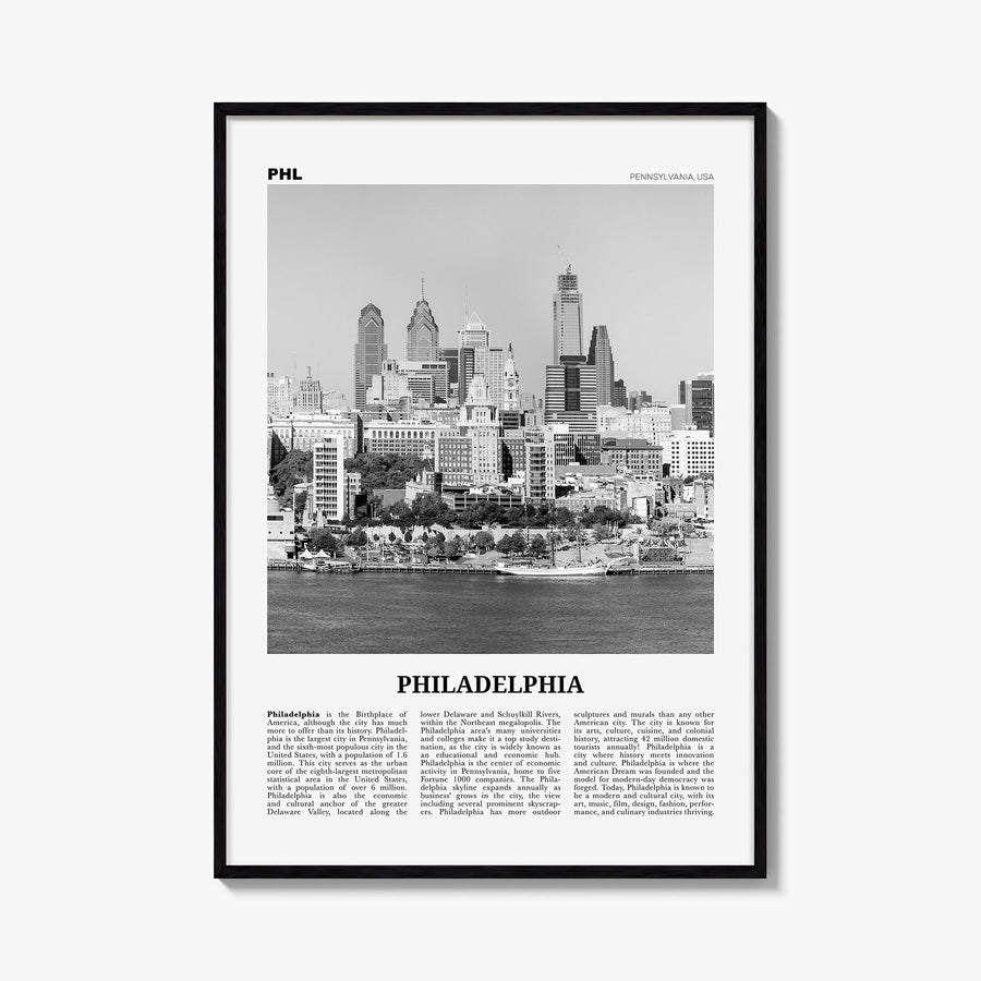 Philadelphia no. 2 black & white newspaper poster of Pennsylvania, USA – vertical wall art, unframed print shown in interior 