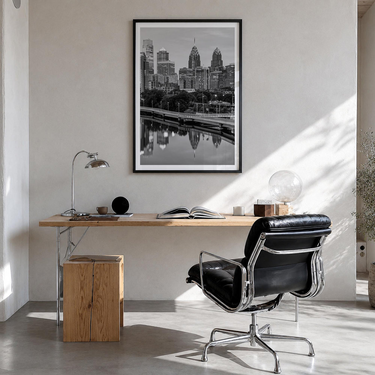 Philadelphia no. 2 black & white photo poster of Pennsylvania, USA – vertical wall art in black wood frame with white border,