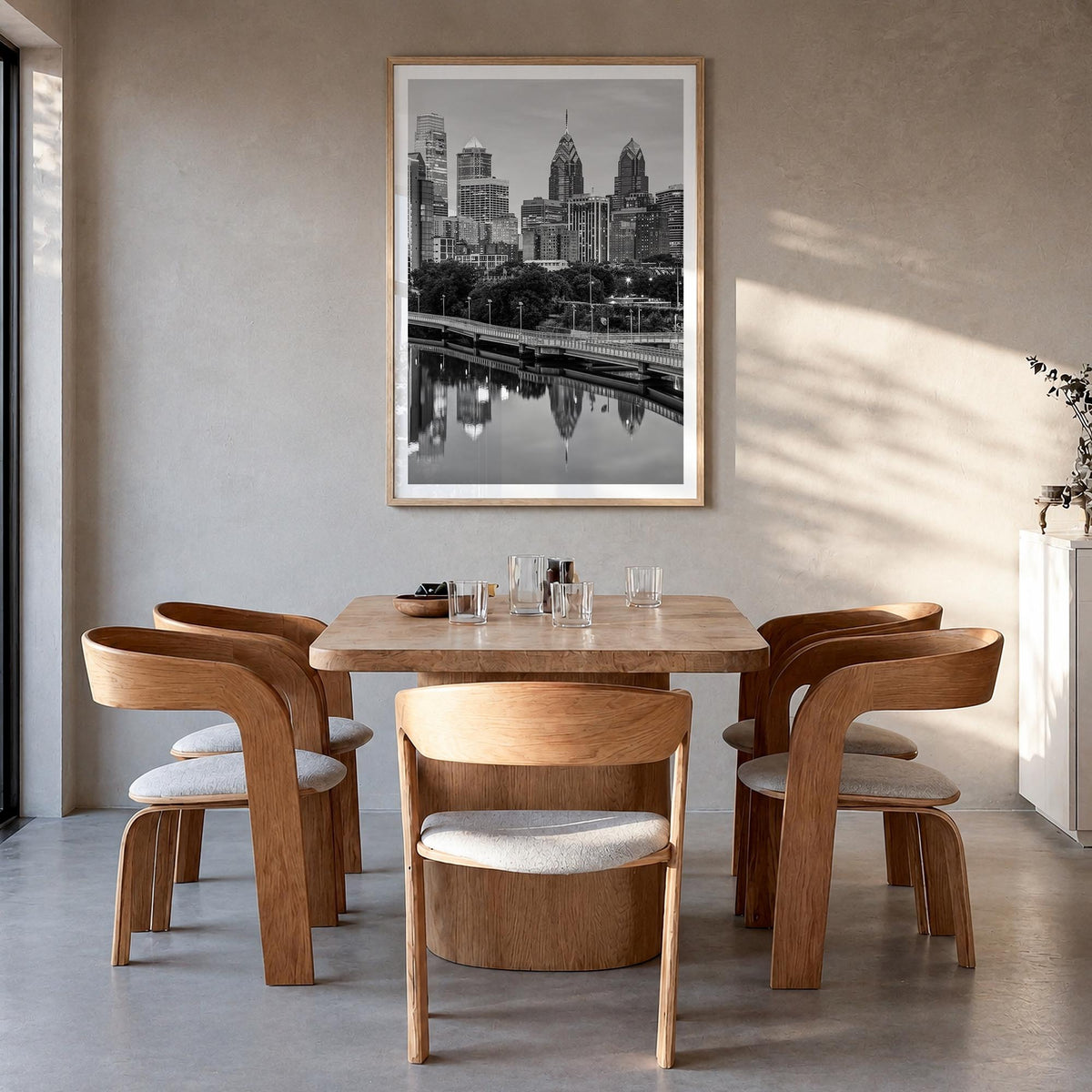 Philadelphia no. 2 black & white photo poster of Pennsylvania, USA – vertical wall art in natural wood frame with white borde