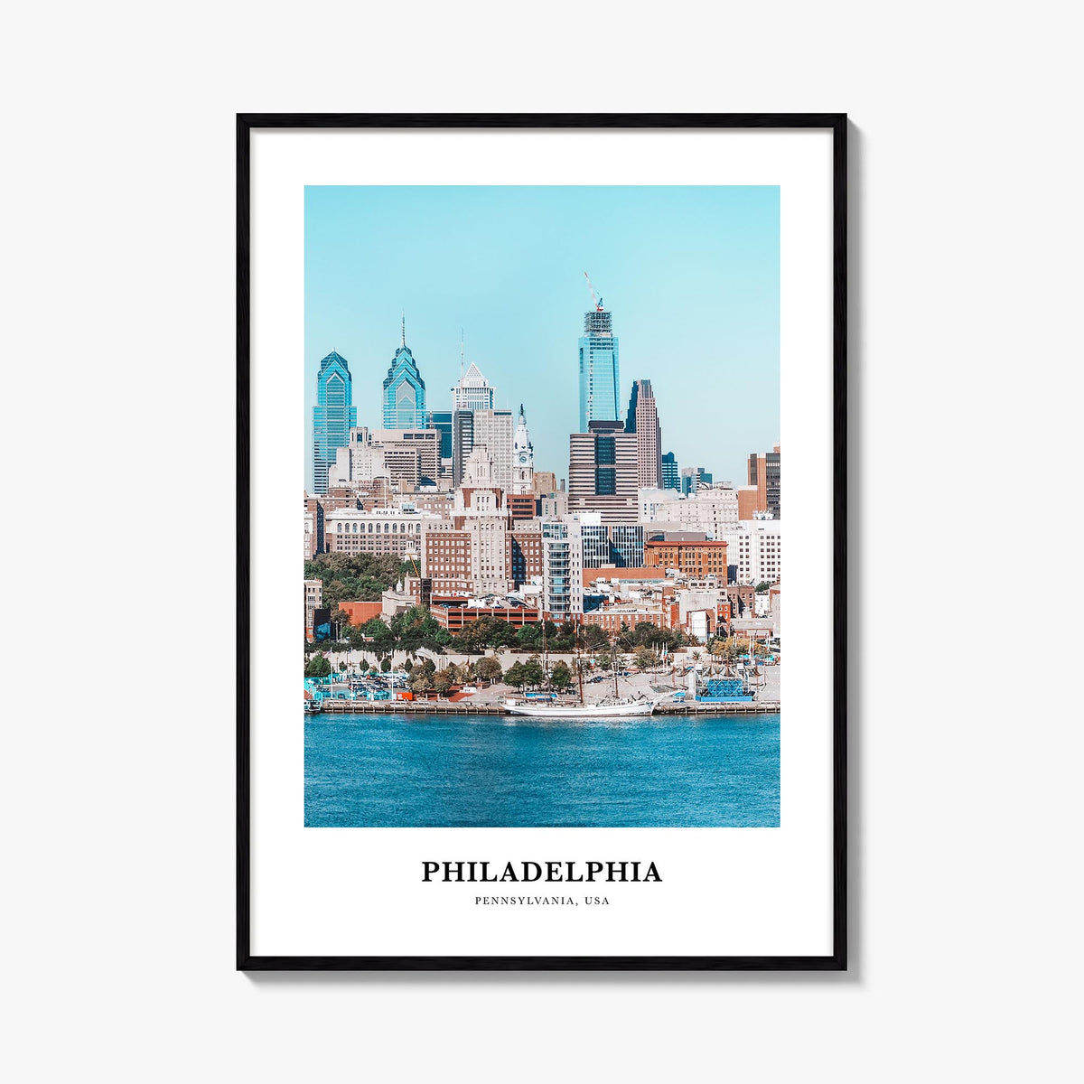 Philadelphia no. 2 colorful classic poster of Pennsylvania, USA – vertical wall art, unframed print shown in interior mockup