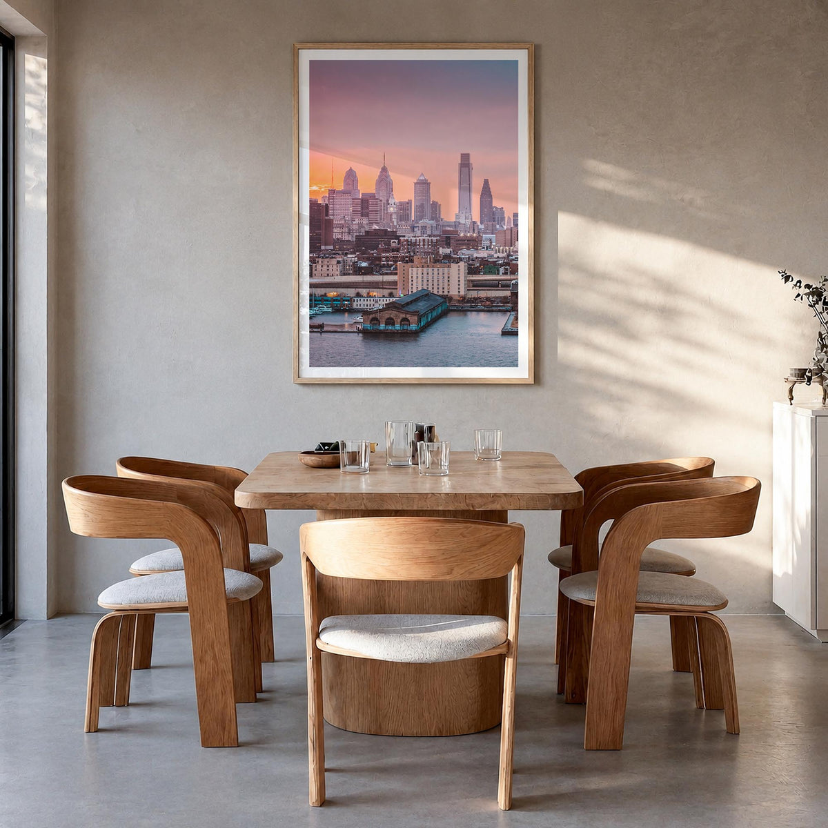 Philadelphia no. 2 colorful photo poster of Pennsylvania, USA – vertical wall art in natural wood frame with white border, ha