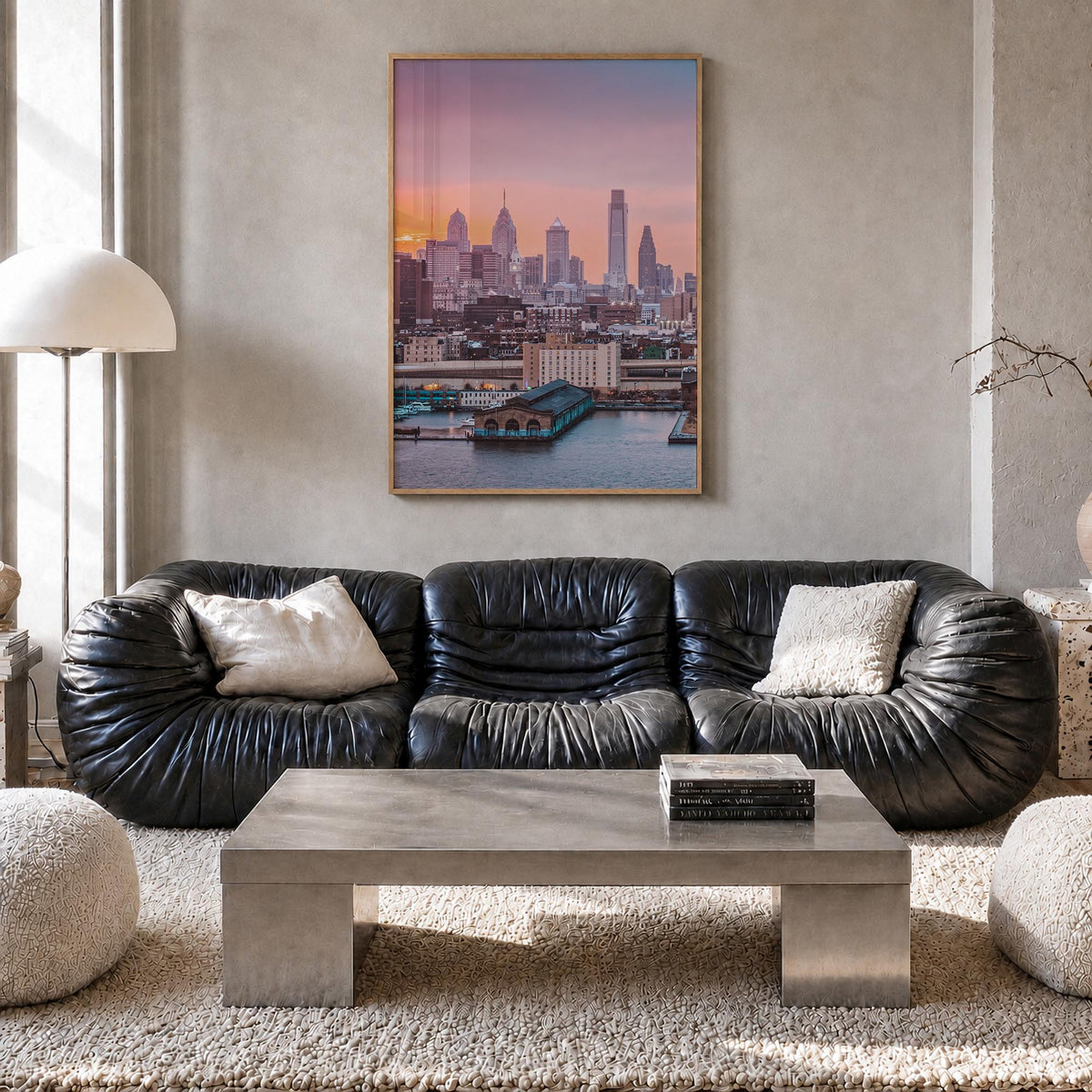 Philadelphia no. 2 colorful photo poster of Pennsylvania, USA – vertical wall art in natural wood frame, hanging on wall