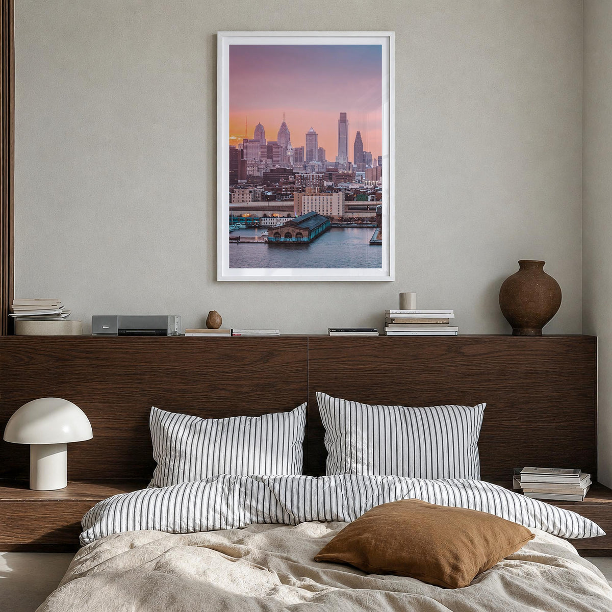 Philadelphia no. 2 colorful photo poster of Pennsylvania, USA – vertical wall art in white wood frame with white border, hang