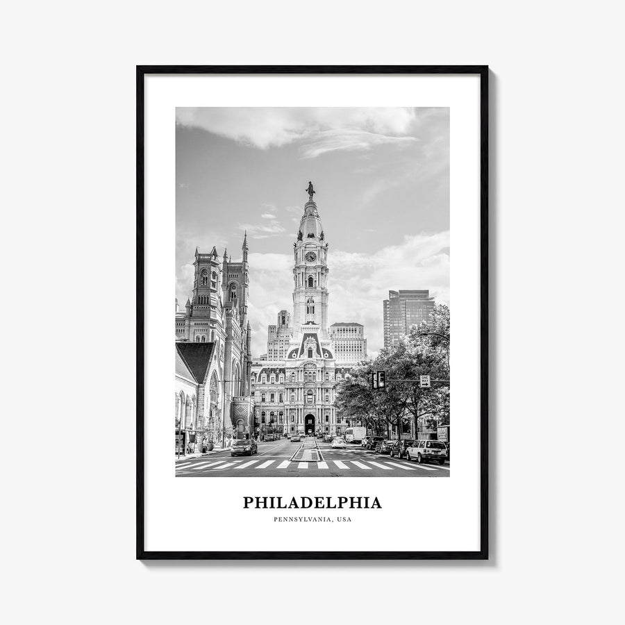 Philadelphia no. 3 black & white classic poster of Pennsylvania, USA – vertical wall art, unframed print shown in interior mo