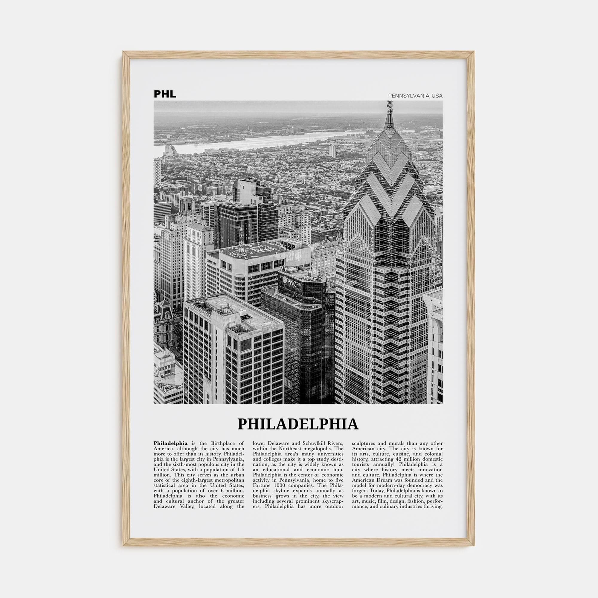 Philadelphia No 3 Poster Natural Wood / 8x12 in Nbourhood Travel B&W Poster